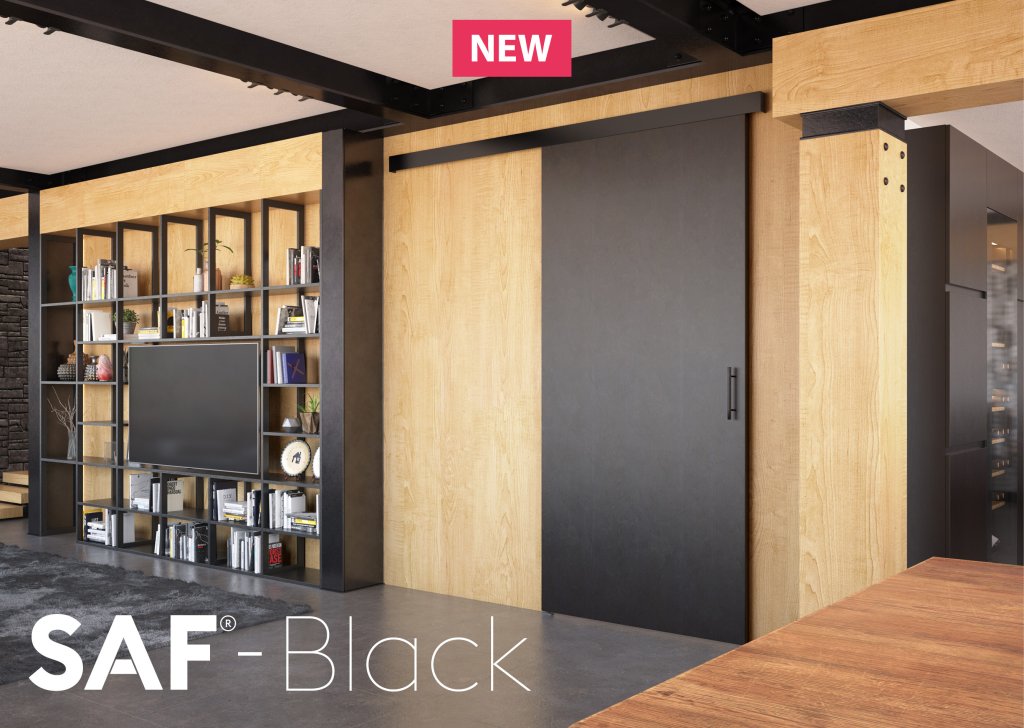 SAF sliding system with black painted aluminium pelmet: SAF-BLACK