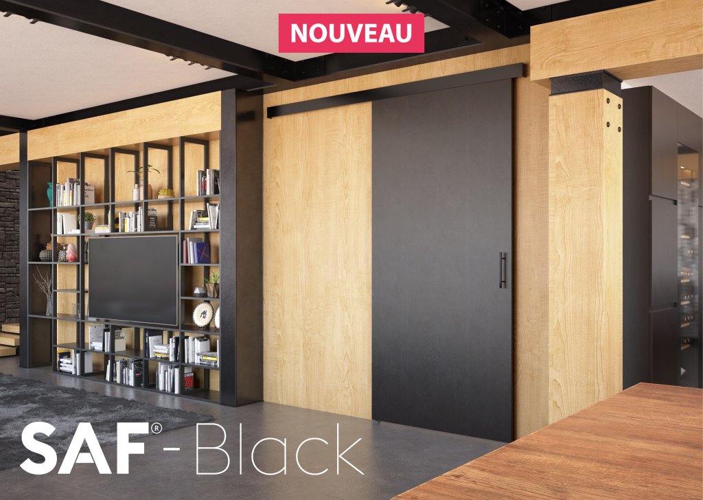 Système coulissant SAF avec bandeau aluminium peint en noir : SAF-BLACK