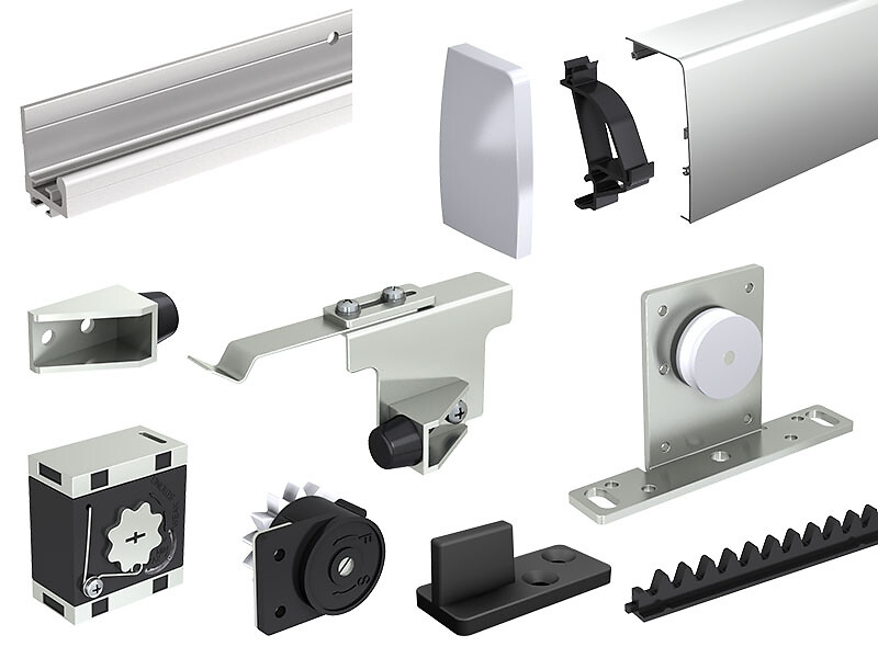 Serie SOFTCLOSE selbstschließendes Schiebetürsystem, Aluminiumschiene, 1 Tür bis 80 kg,  geeignet für Innenbereich