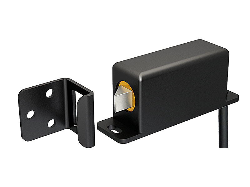 Electromechanical lock for hinged shutter – vertical cable – latch on the right Electromechanical lock for hinged shutter – vertical cable – latch on the right